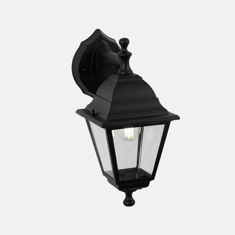 Abbey Road Außen Wandleuchte Laterne in Schwarz mit transparentem Lampenschirm, klassische Straßenlampe