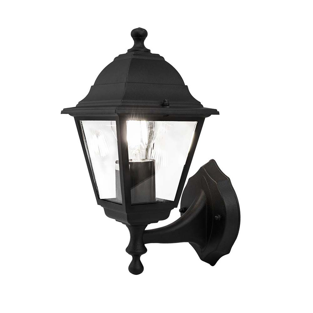 Abbey Road Außenwandlampe Schwarz IP44 in klassischem Design mit transparentem Lampenschirm.