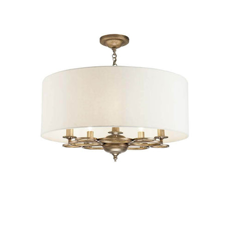 Anna Pendelleuchte Gold, Creme mit Antik-Gold Metallrahmen und cremefarbenem Lampenschirm.