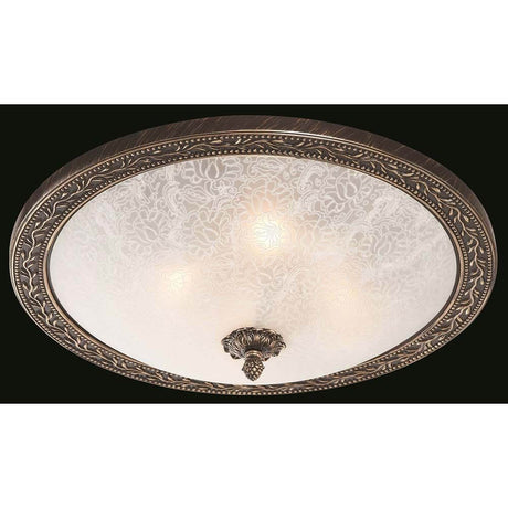 Aritos Deckenleuchte Ø 47cm Metall mit sandgestrahltem Glasdiffusor und dekorativem Metallrahmen.