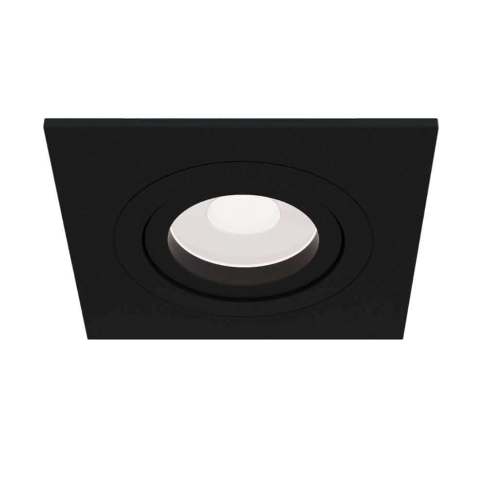 Atom eckige Einbauleuchte in Schwarz mit verstellbarem Strahler für moderne Innenräume.