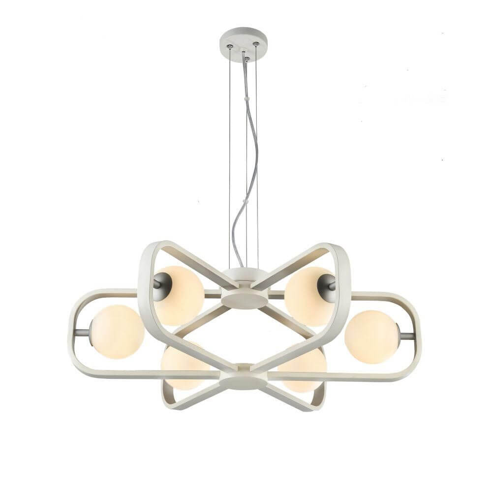 Avola 6-flammig Pendelleuchte mit mattem weißen Metallrahmen und Glasdiffusoren.