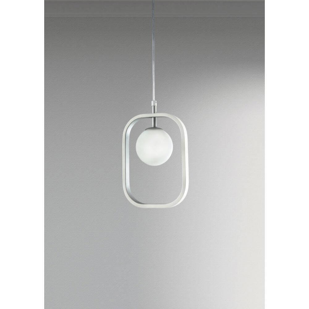 Avola Hängeleuchte in matt weißem Metallrahmen mit Glasdiffusor, stilvolles Design für moderne Innenräume.