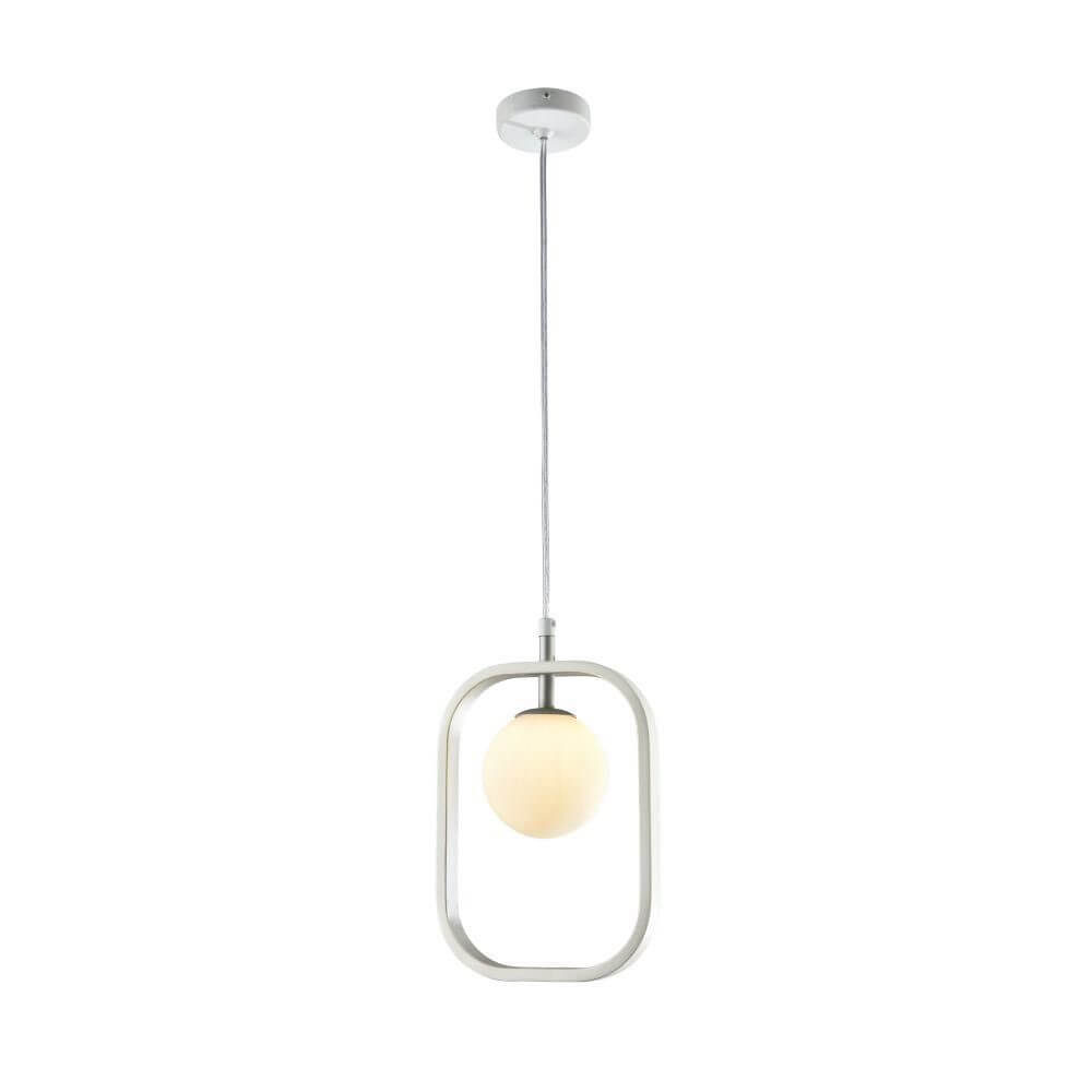Avola Hängeleuchte mit mattem weißen Metallrahmen und gläsernem Diffusor, elegant und modern.