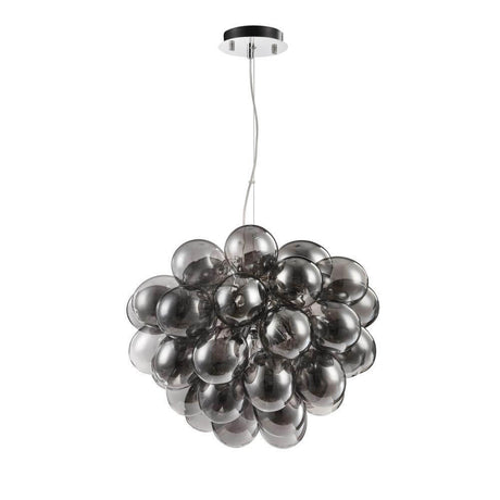 Balbo suspension en verre à 8 lampes avec diffuseurs en verre ronds et corps en métal.