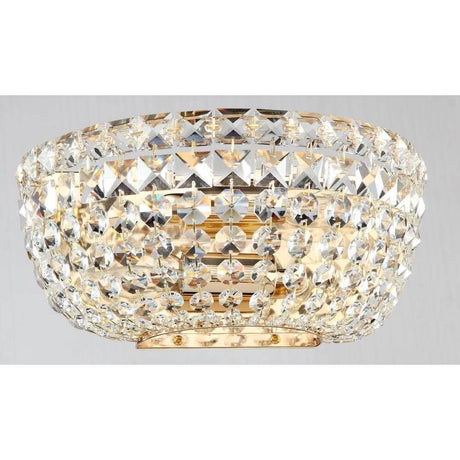 Basfor Wandleuchte 2-flammig mit diamantförmigen Kristallen in einem massiven Metallrahmen.