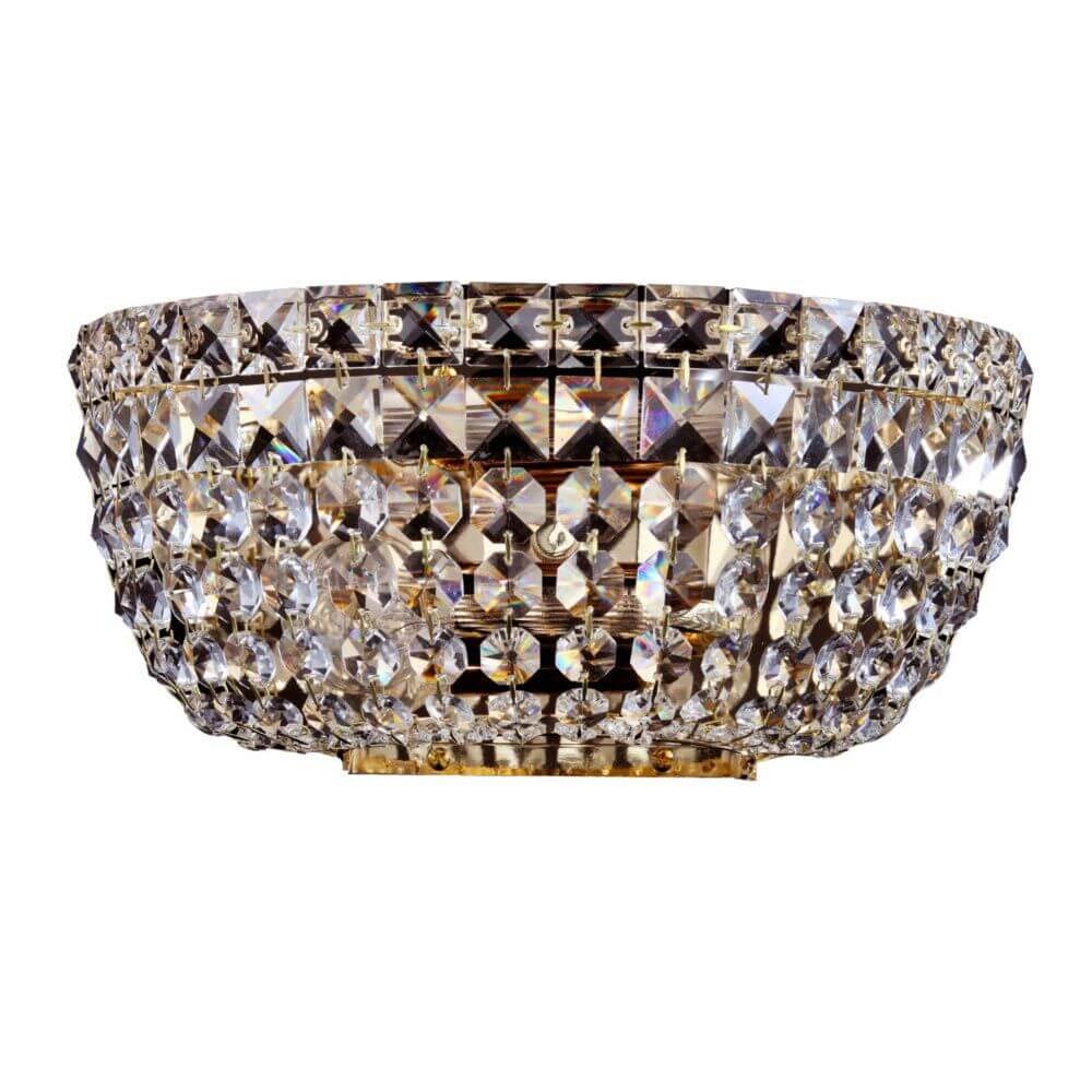 Basfor Wandleuchte 2-flammig mit diamantförmigen Kristallen und massiven Metallrahmen.