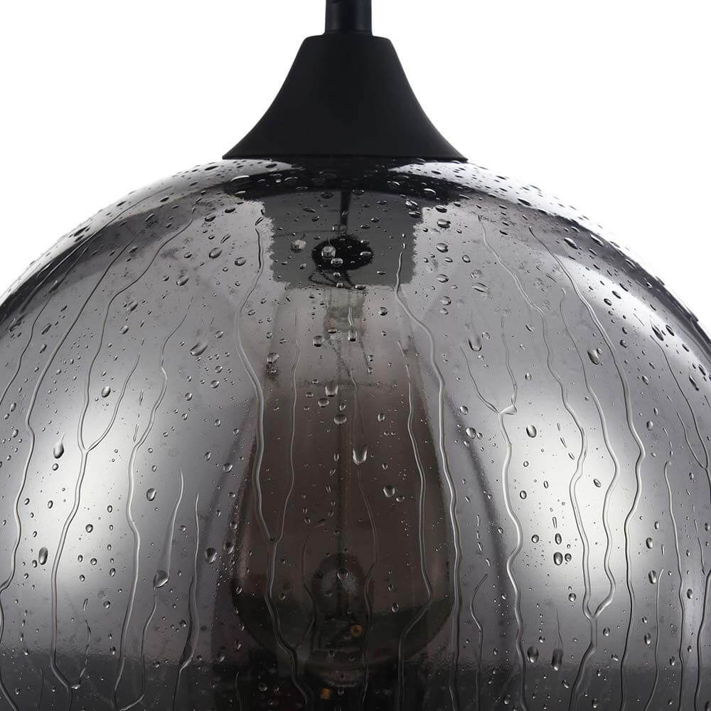 Bergen Glas-Pendelleuchte Ø 25cm mit Metallrahmen und Diffusor aus Rauchglas mit Tropfen-Effekt.