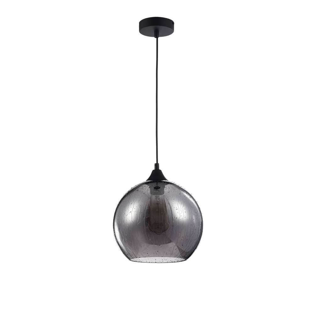 Bergen Glas-Pendelleuchte Ø 25cm mit Rauchglas-Diffusor und Metallrahmen, Tropfen-Effekt.