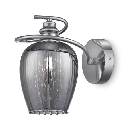 Blues wall light with smoked glass and metal frame, featuring smoked glass diffusers. Decorative crystal pendants.