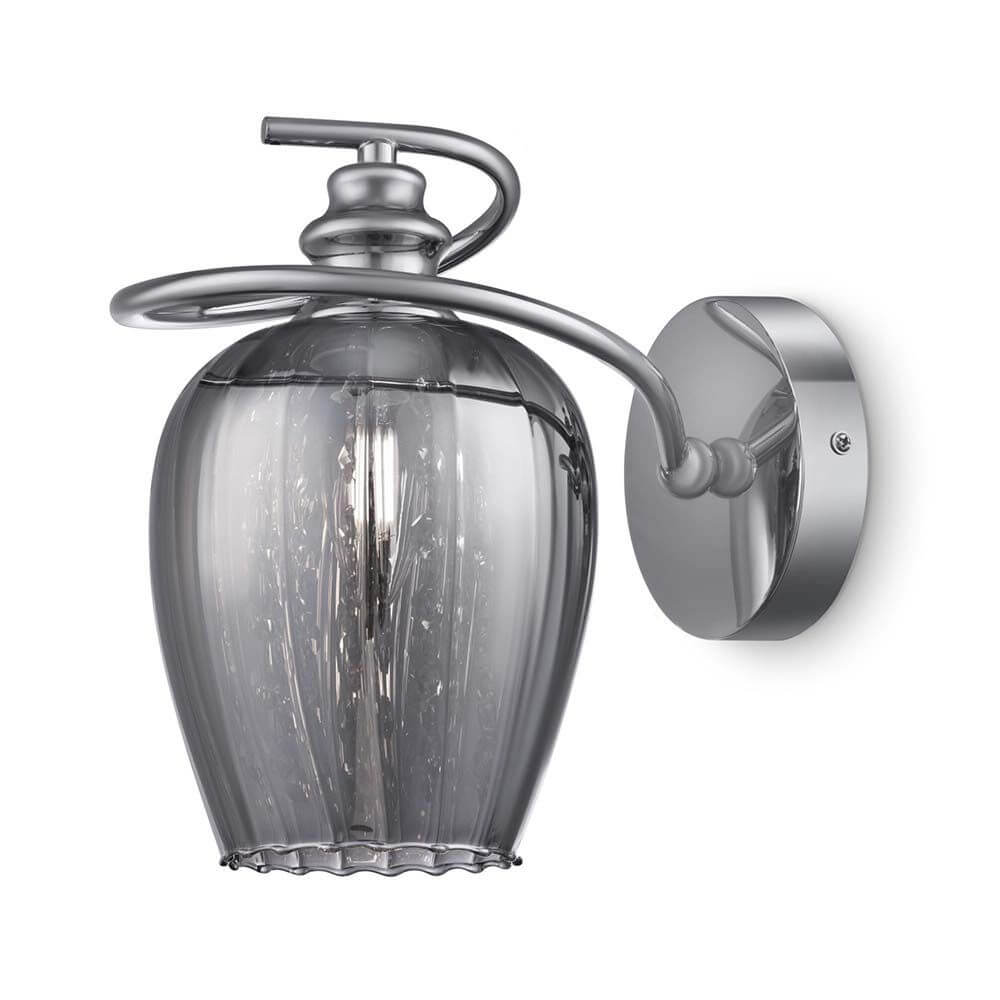 Blues Wandleuchte Rauchglas mit Metallrahmen und Rauchglasdiffusoren. Dekorative Kristallanhänger.