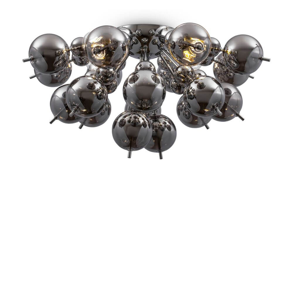 Bolla Kugel Deckenleuchte mit rauchfarbigem Glas und Chrombeschlag, modernes Design für stilvolle Räume.