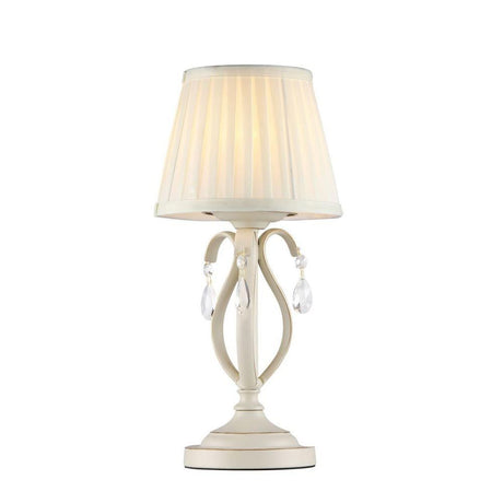 Brionia Tischleuchte Beige mit elegantem Design und Kristallakzenten.