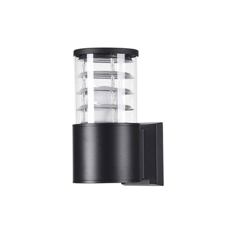 Bronx outdoor wall light black, clear with metal body and clear glass diffuser.
