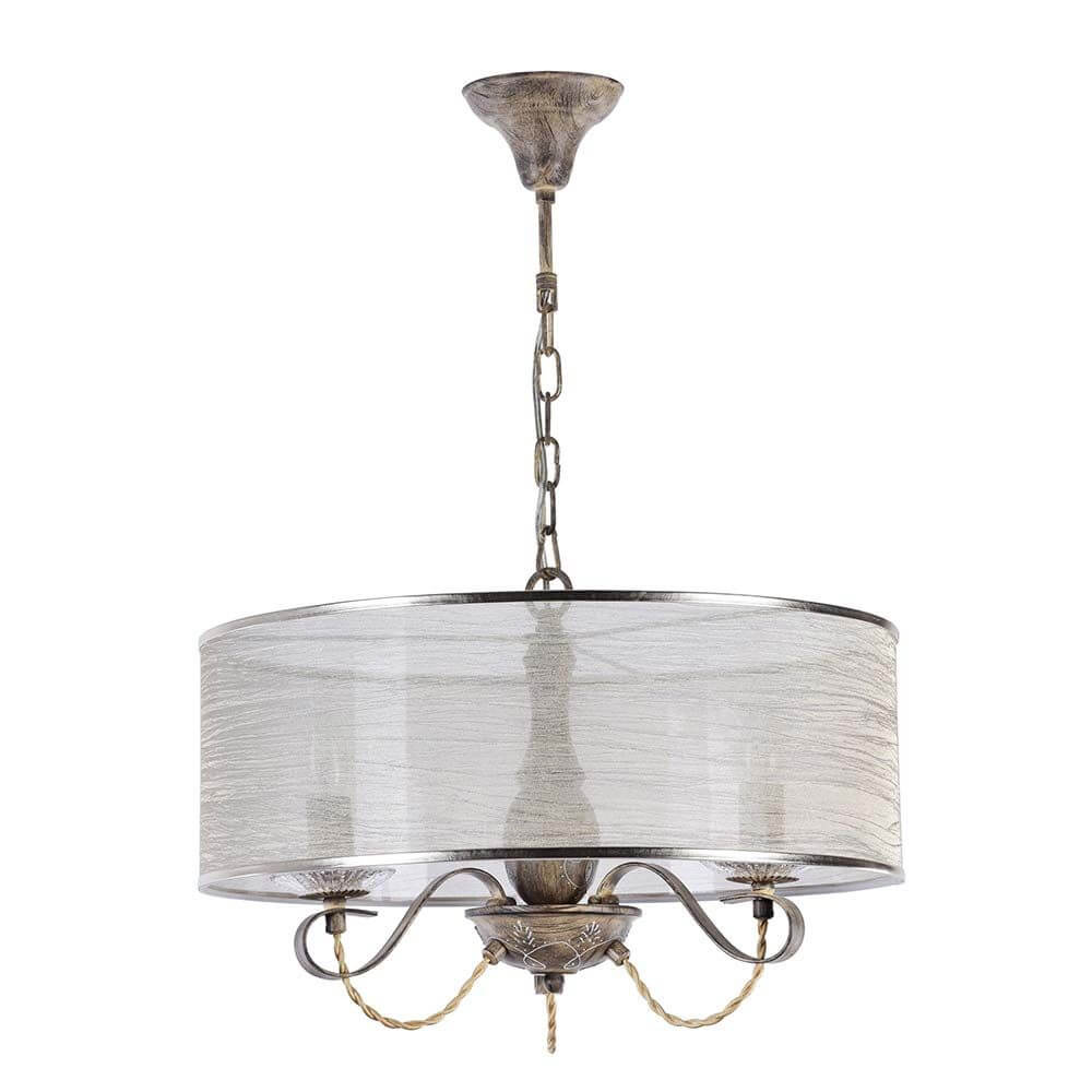Cable Hängeleuchte mit Metallrahmen und filigraner Drahtmuster-Verzierung, PVC-Lampenschirm mit Organza bezogen.