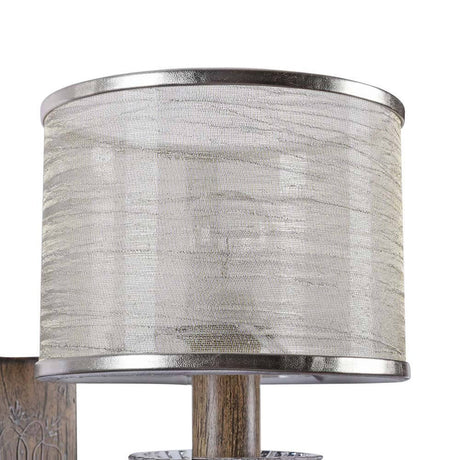 Cable Wandleuchte Braun mit Metallrahmen, filigraner Drahtmuster-Verzierung und transparentem Organza-Schirm