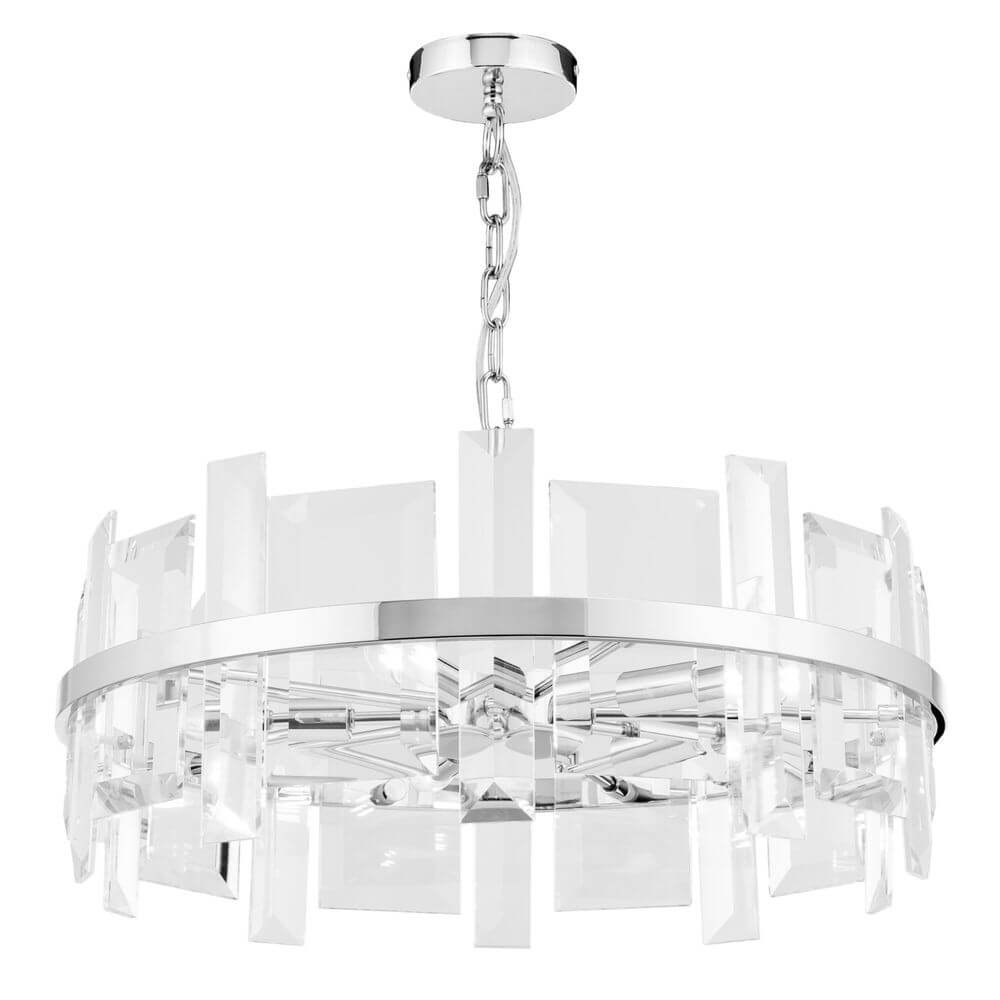 Cerezo 5-flammig Hängelampe aus Metall mit elegantem Glasplattendesign und Metallrahmen.