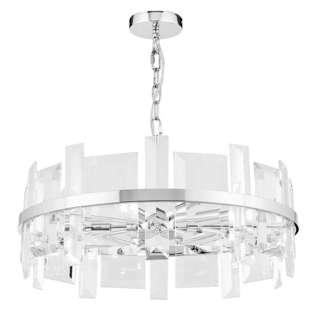 Cerezo 5-flammig Hängelampe aus Metall mit elegantem Glasplattendesign und Metallrahmen.