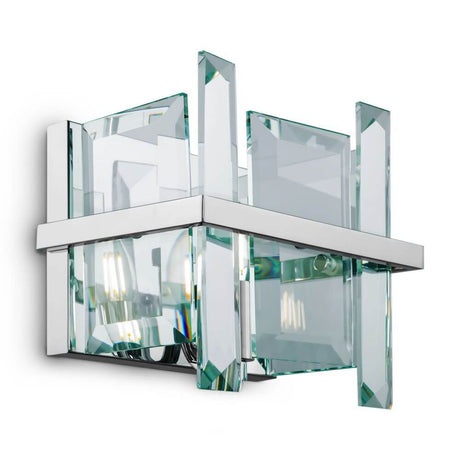 Cerezo Glas-Wandleuchte mit modernem Design, Metallrahmen und miteinander verbundenen Glasplatten.