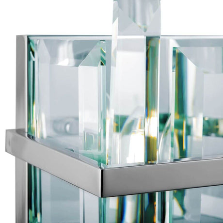 Cerezo Glas-Wandleuchte mit modernem Metallrahmen und kunstvoll verbundenen Glasplatten.