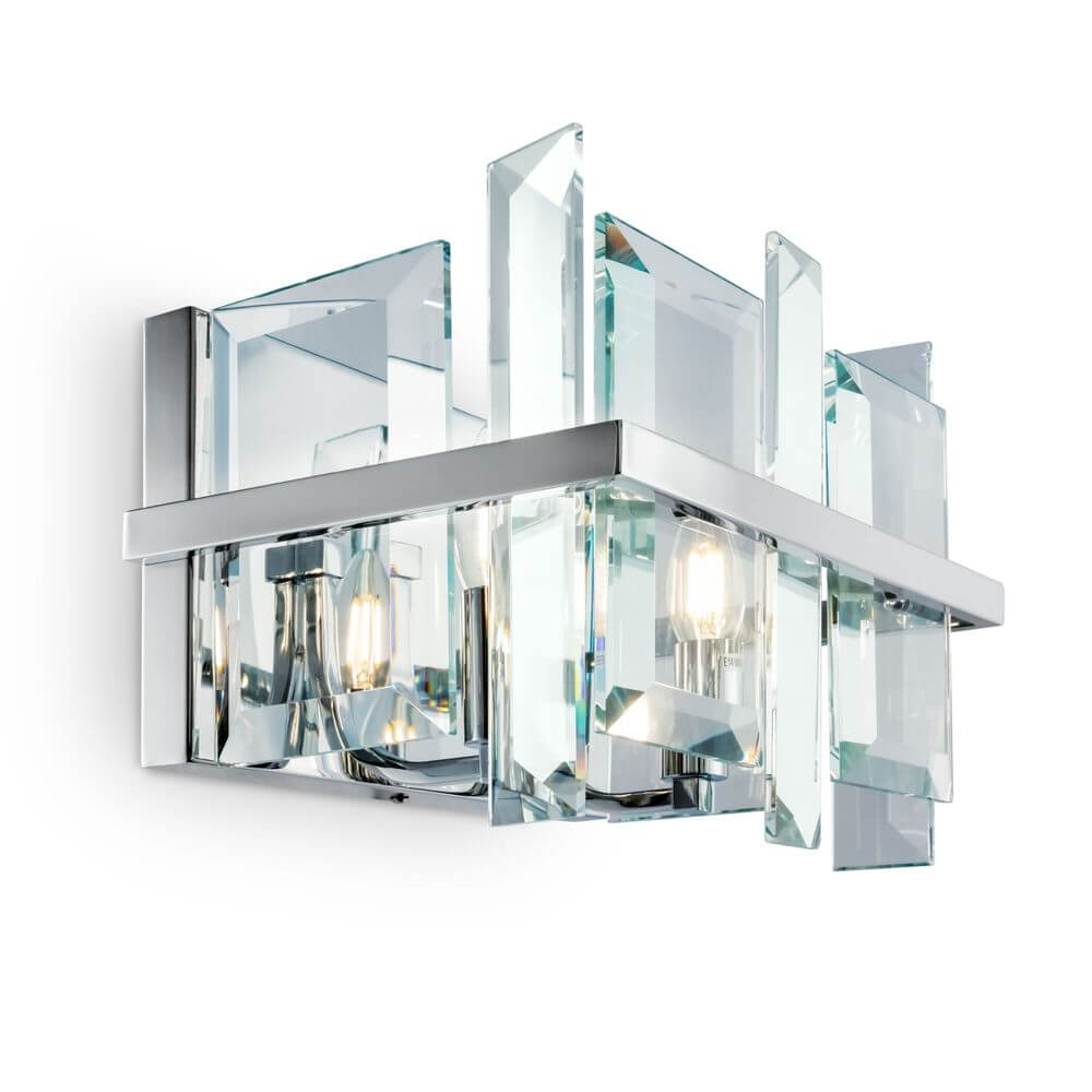Cerezo Glas-Wandleuchte 2-flammig mit modernem Metallrahmen und Glasplatten.