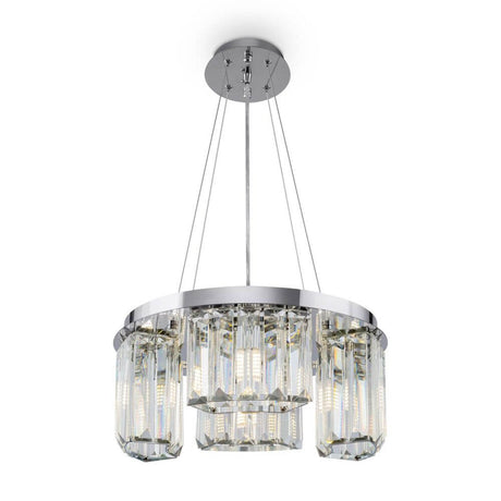 Colline Glas-Pendelleuchte 4-flammig mit glanzpolierten Glaselementen und asymmetrischem Design.