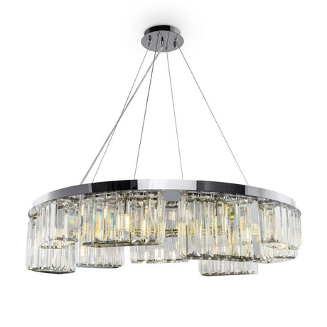 Colline Glas-Pendelleuchte im Asymmetrischen Design mit glanzpolierten Glaselementen und harmonischer Kolonnade.