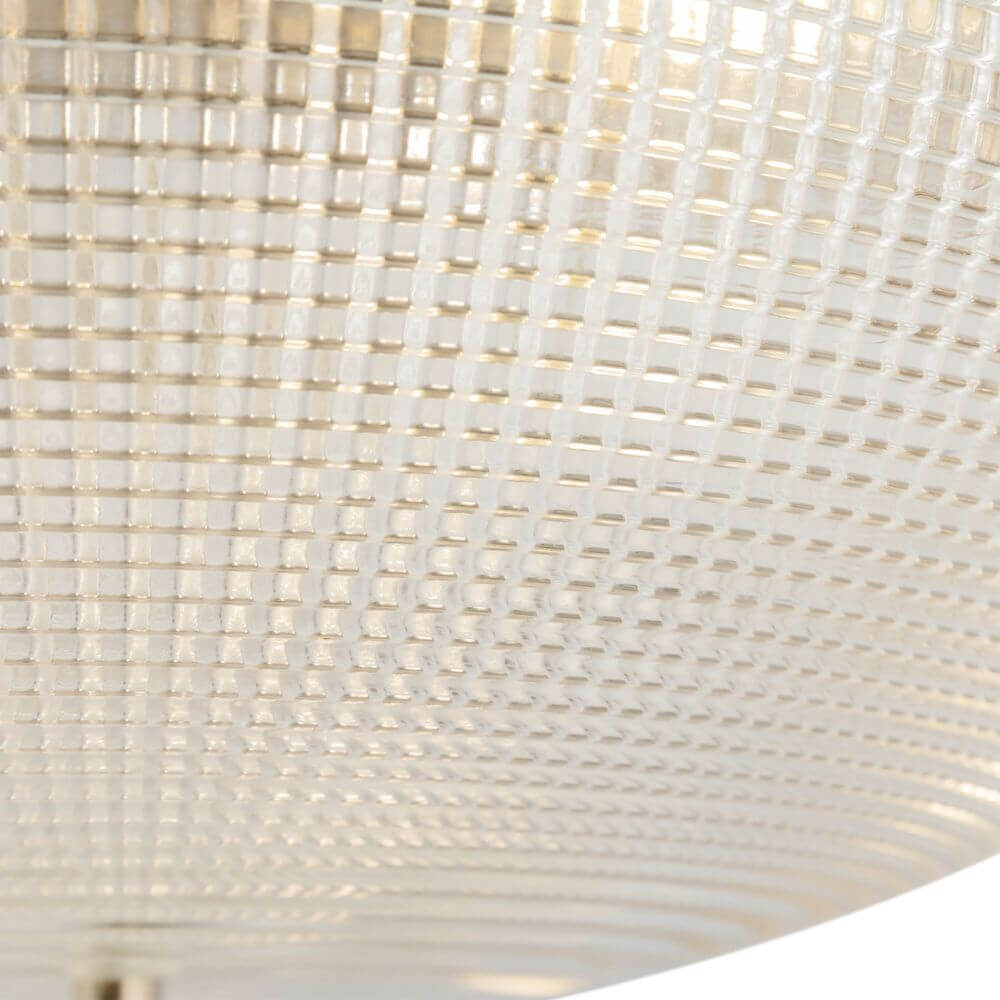 Detailansicht der Coupe 6-flammige Deckenlampe aus Glas mit fakturiertem Glas und antiker Farbgebung.