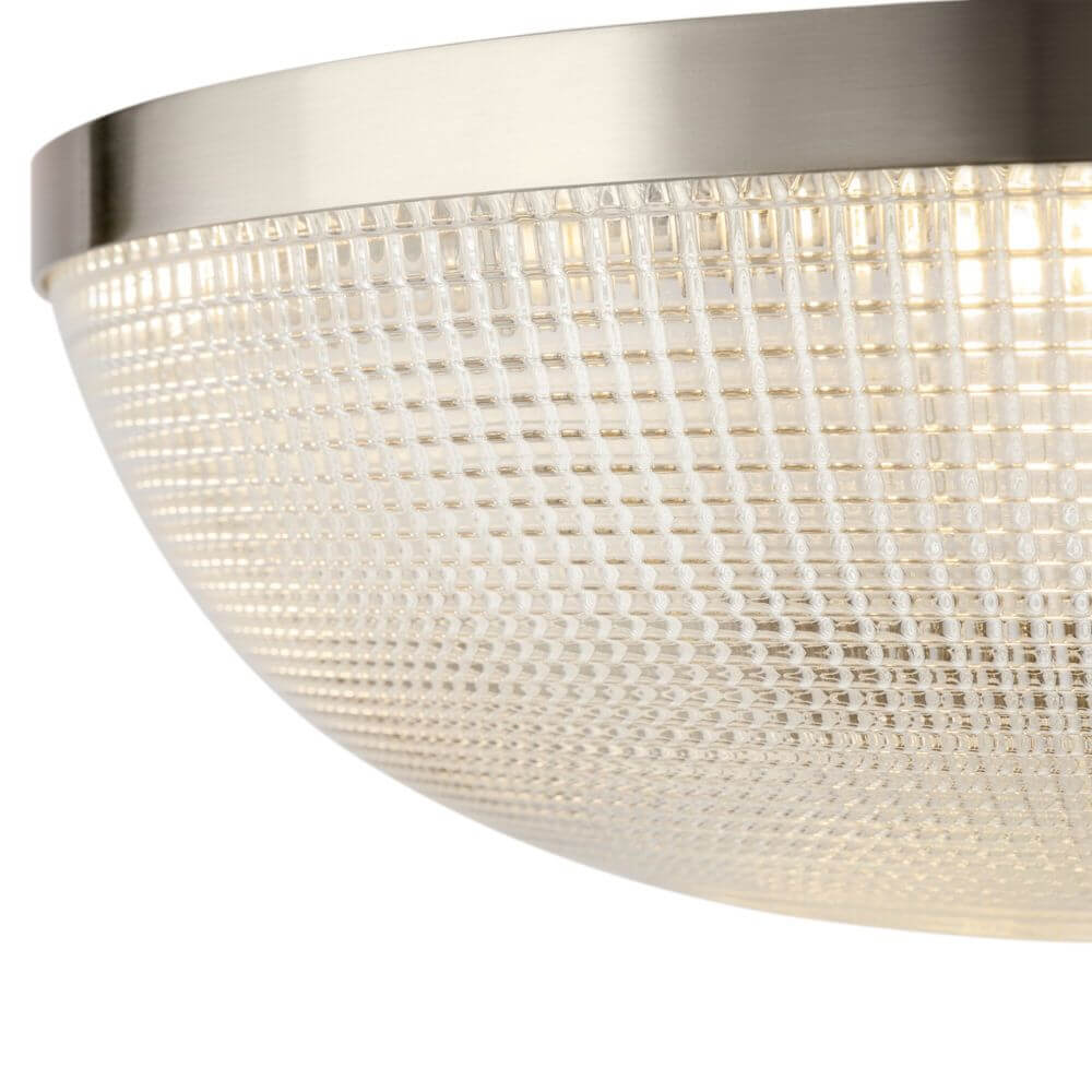 Coupe Deckenlampe mit strukturiertem Glas, antike Farbgebung und nickelfarbige Metallbeschläge.