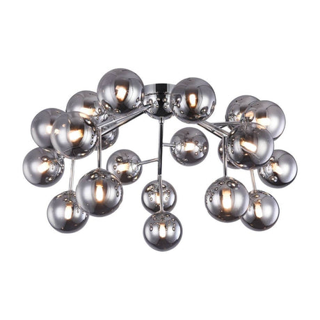 Plafonnier Dallas à 20 lumières avec boules en verre au design moderne en métal de couleur chromée.