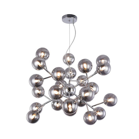 Dallas Hängeleuchte 24-flammig aus Metall in Chrom mit runden Glasdiffusoren für modernes Design.