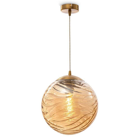 Dunas Pendelleuchte Big mit geschwungenem Glas und goldener Aufhängung, ideales Licht für modernes Wohndesign.