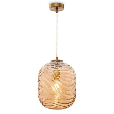Dunas Pendelleuchte Small in modernem Design mit Wellenmuster und eleganter Goldaufhängung.