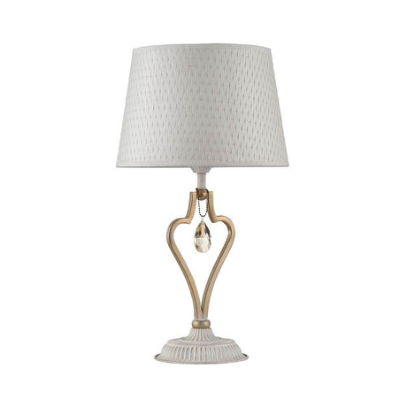Enna Tischlampe mit geschwungenem Metallrahmen, Dekorelementen und PVC-Lampenschirm