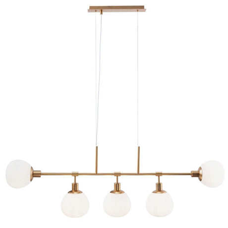 Suspension Erich à 5 lumières en métal avec globes en verre dépoli et tige réglable.