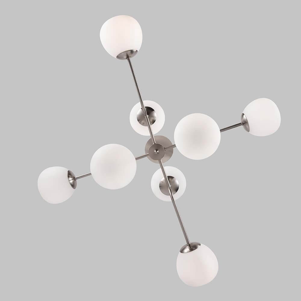 Erich Hängeleuchte aus Metallrahmen mit mattierten Glasdiffusoren und dreiteiliger Stange.