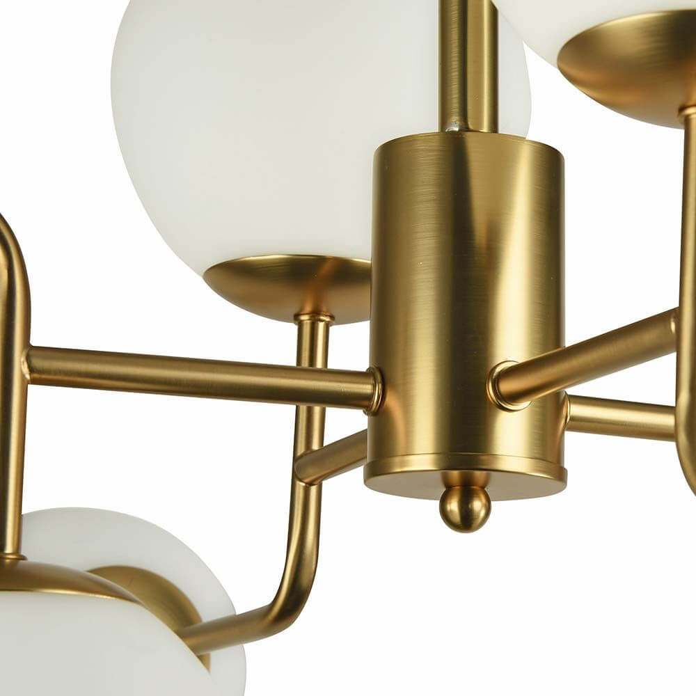 Erich Hängeleuchte aus Metallrahmen mit mattierten Diffusoren und eleganten goldenen Akzenten.