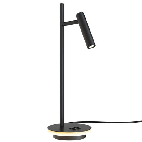Moderne Estudo LED-Tischleuchte aus Metall mit drehbarem Lampenschirm zur dekorativen Hintergrundbeleuchtung.