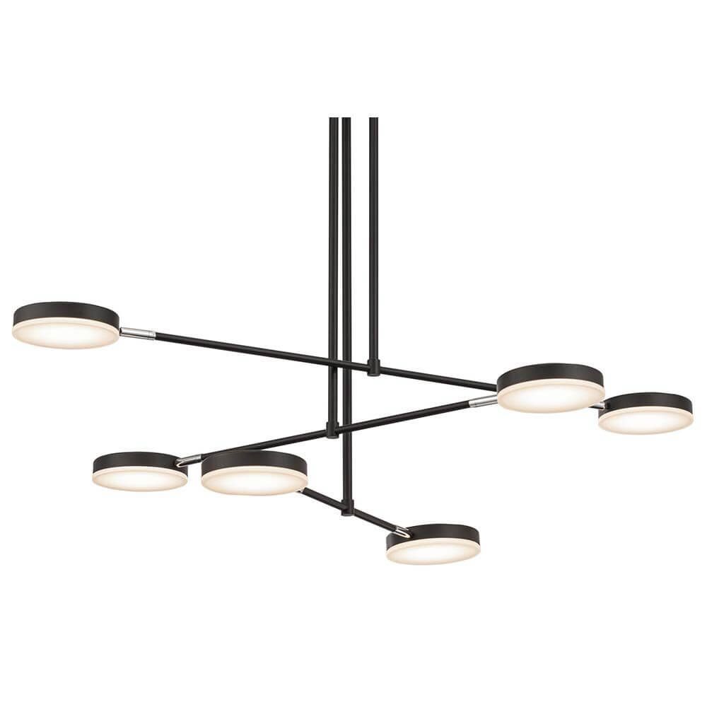 Fad LED Pendelleuchte Schwarz mit zylindrischen Leuchtenschirmen und flexibler Drehfunktion.