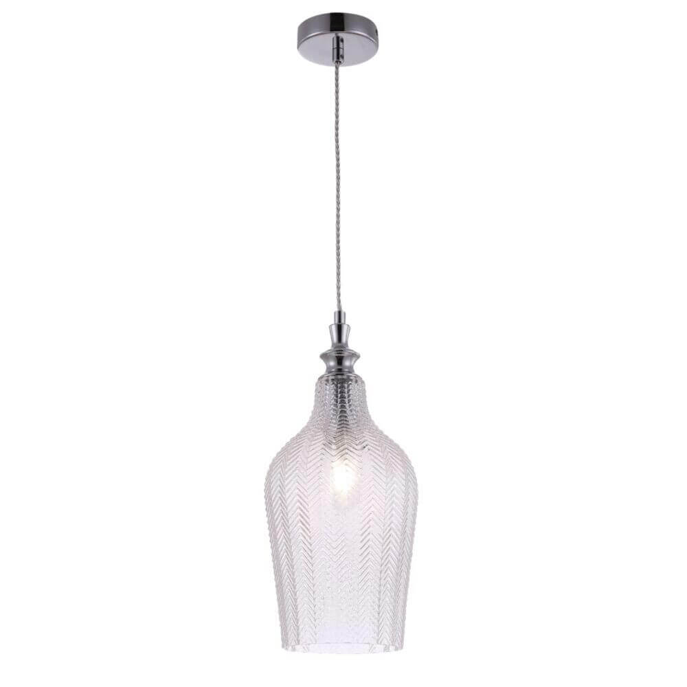 Festa Pendelleuchte aus klarem blasgeformtem Glas mit dekorativer Oberfläche, höhenverstellbar.