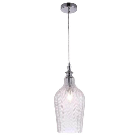 Festa Pendelleuchte aus klarem blasgeformtem Glas mit dekorativer Oberfläche, höhenverstellbar.
