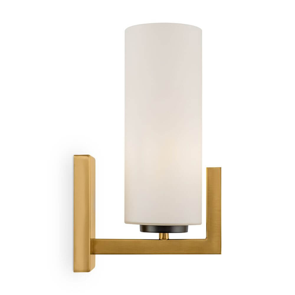 Fortano Wandleuchte mit zylindrischem Glaslampenschirm und Messing-Farbton.