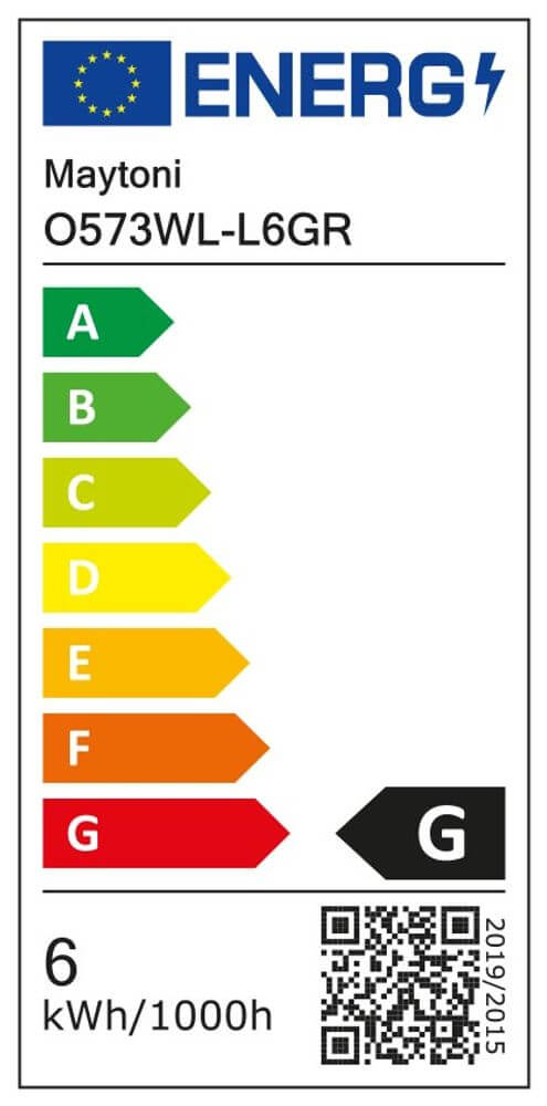 Energieeffizienzlabel für die Maytoni O573WL-L6GR mit Klassifizierung G, 6 kWh/1000h.