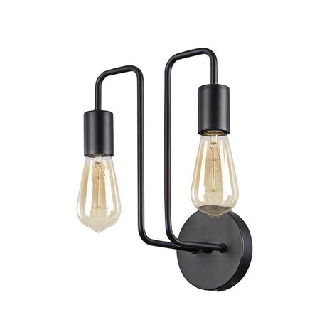 Gilbert wall light, 2-light, black with a modern metal frame and two Edison bulbs.