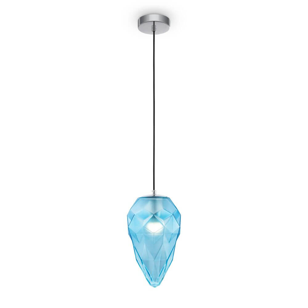 Globo Hängelampe Mini in blauem, facettiertem Design, ideal für moderne Innenräume.