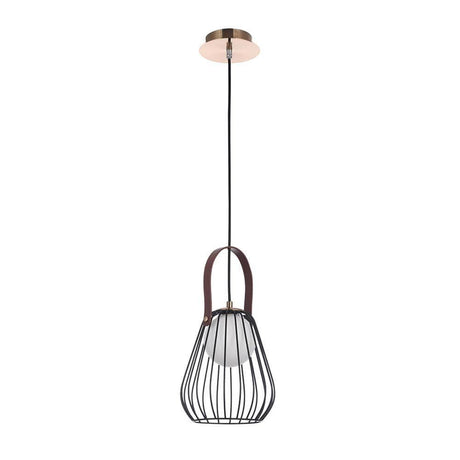 Suspension Indiana Ø 18 cm en métal avec cadre en métal filigrané et abat-jour en verre opalin.