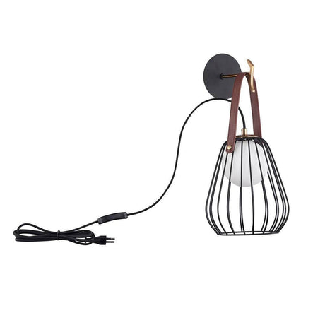 Indiana wall light metal glass with elegant design made of metal and frosted glass, fitted with a leather strap.