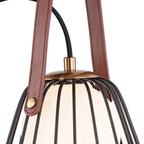 Indiana wall light metal glass with a delicate metal frame and frosted glass shade, decorative leather strap.