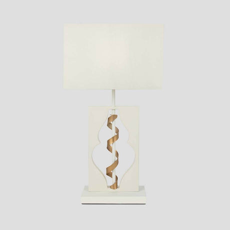Intreccio table lamp White, Gold with metal frame and fabric lampshade, gold decorative ribbons.
