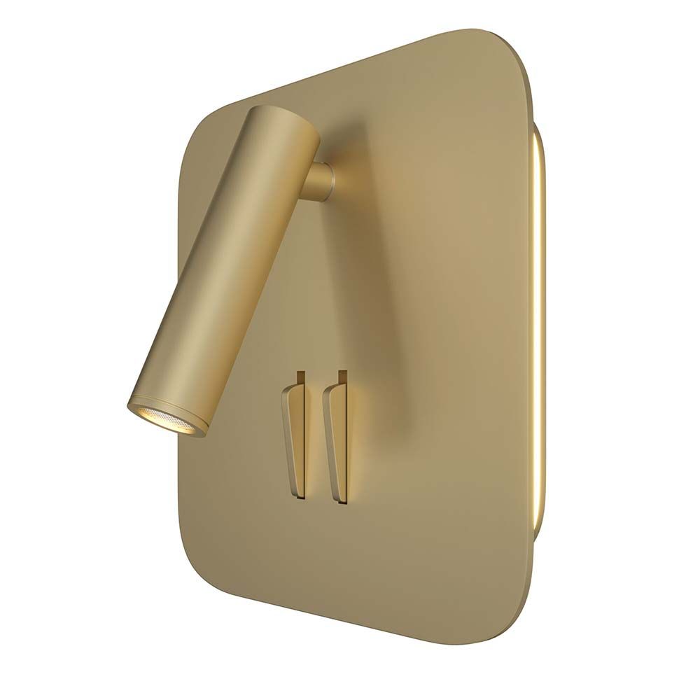 Ios Wandlampe mit Indirektem Licht in Gold, moderner Metallrahmen und drehbarer Spot.